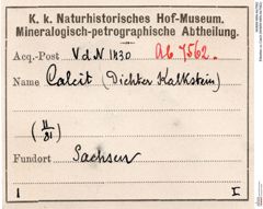 Etiketten zu Calcit (NHMW-MIN-Ab7562)